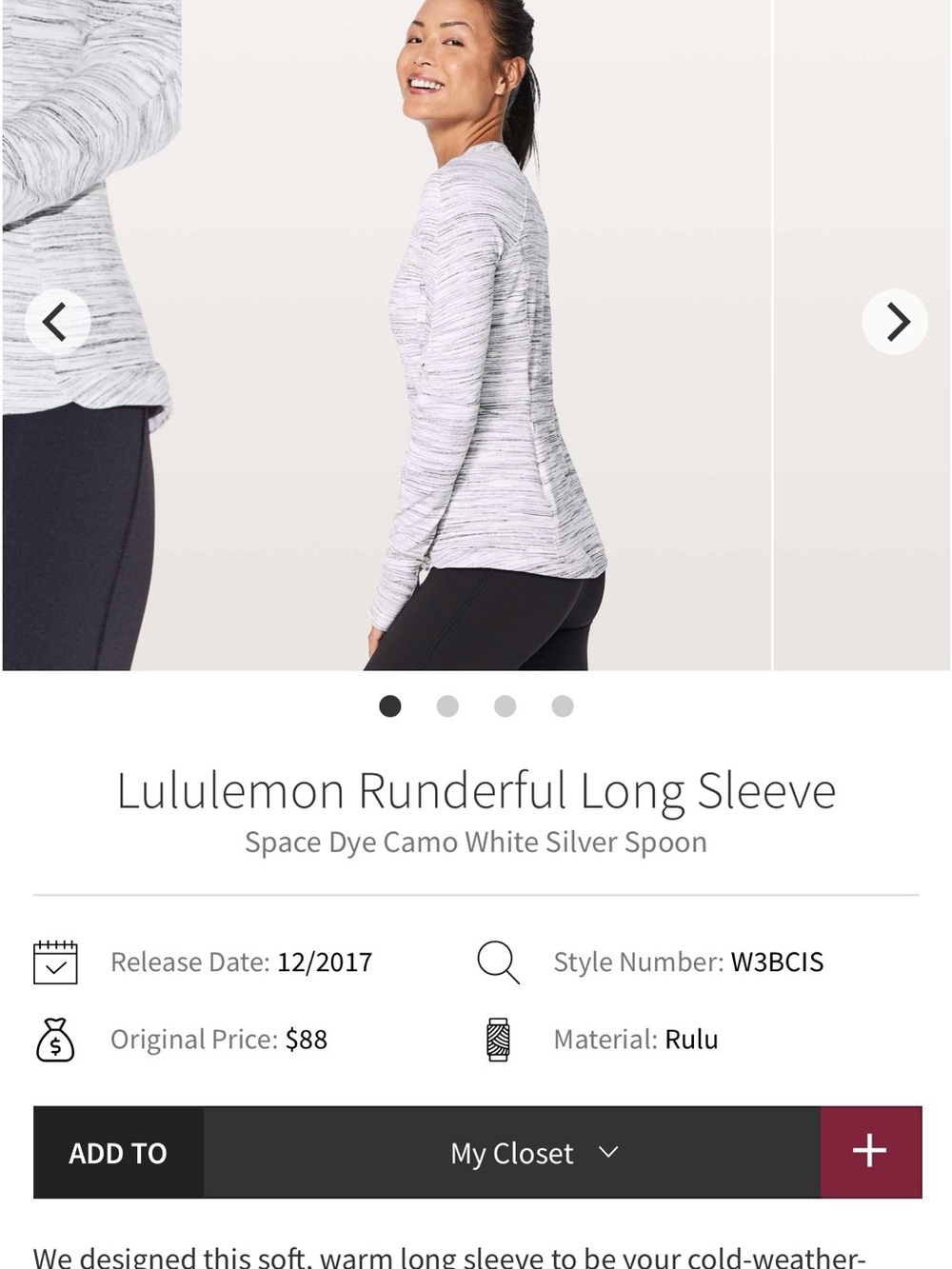 lululemon athletica Runderful Space Dye Long Sleeve Top - White/Silver/Grey - 12